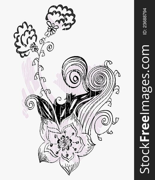 Illustration with hand-drawn flowers and design element.