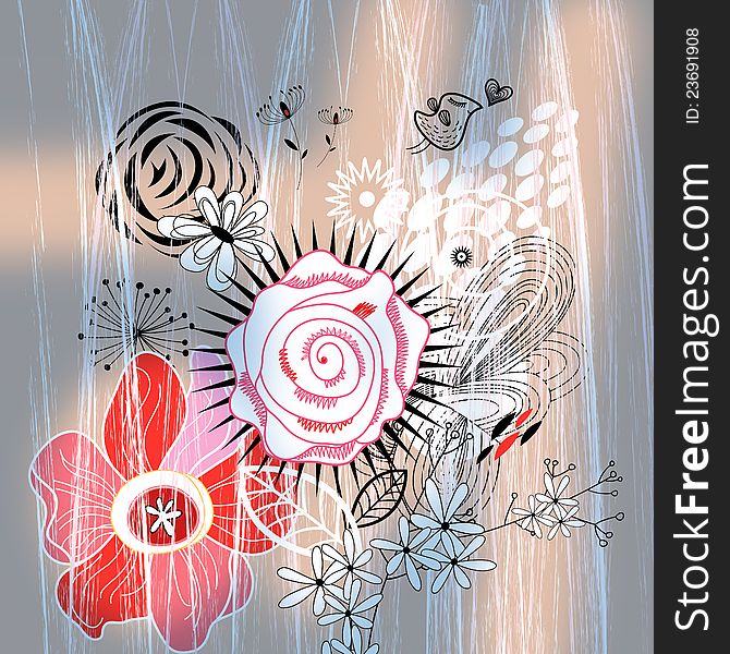 Graphics card with a rose and other elements on an abstract background