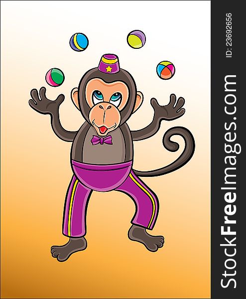 Monkey circus juggling with colorful balls