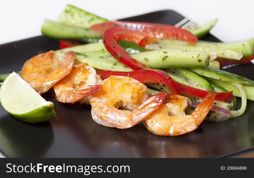 Green salad with shrimps - healthy eating concept