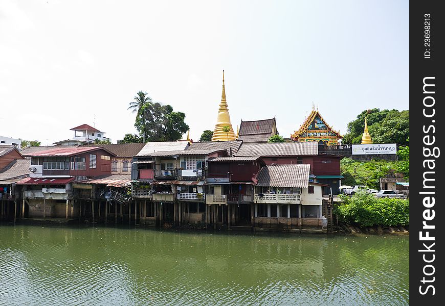 House of local Thai people on riverside in Thailand. House of local Thai people on riverside in Thailand