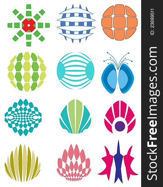 Collection of abstract logo elements and icons