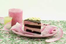 Raspberry Mousse With Candles Stock Images