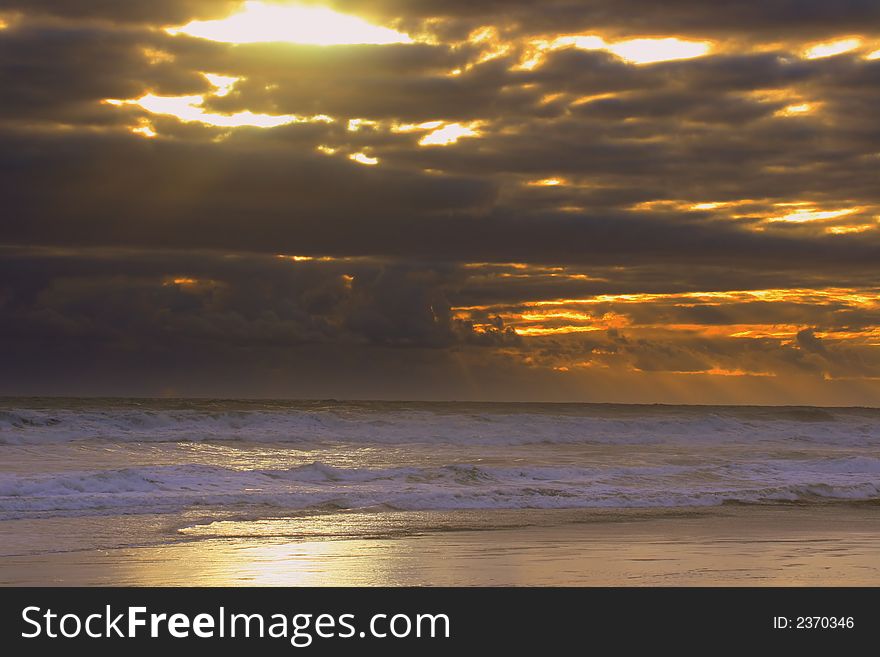 A rich red sunset over the ocean