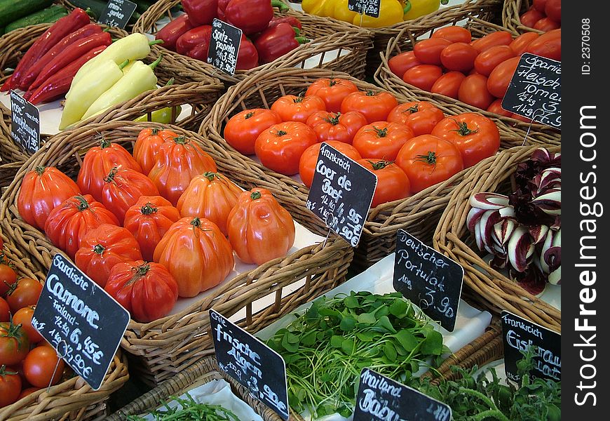 Colorful Vegetables in a market in Munich Germany