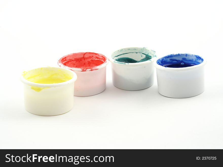 Paint pots on a white background