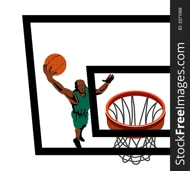 Illustration on a basketballer executing a lay up shot viewed from above. Illustration on a basketballer executing a lay up shot viewed from above