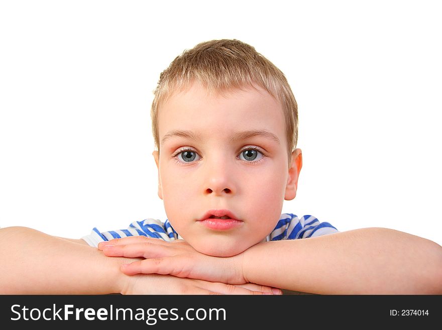 Boy with hands on a white background