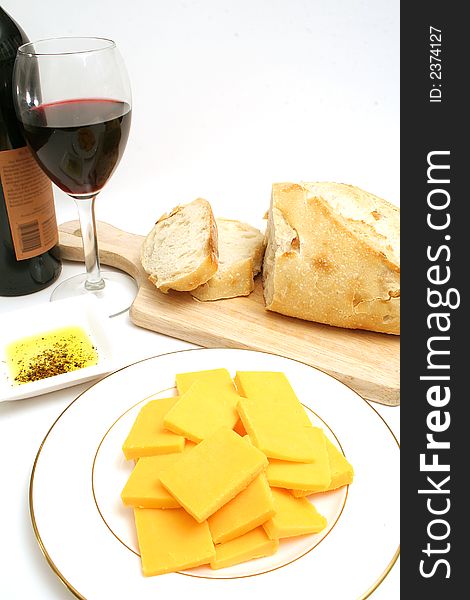 Isolated photo of wine and cheese on white vertical