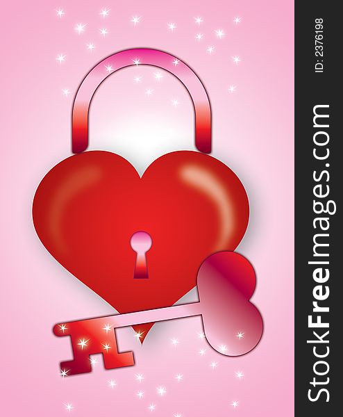 Abstract valentines background, heart with decorative key and lock. Abstract valentines background, heart with decorative key and lock