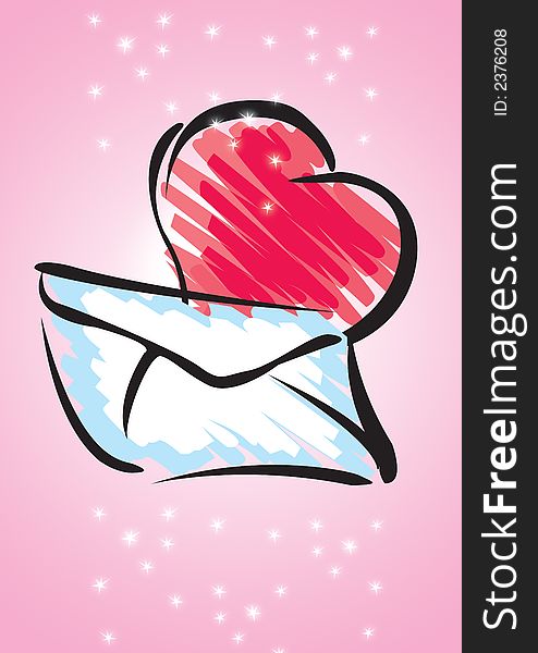 Abstract valentines background, heart with decorative background and letter in pink. Abstract valentines background, heart with decorative background and letter in pink