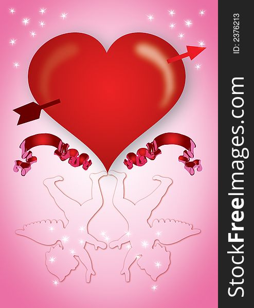 Abstract valentines background, heart with decorative swirls and banner