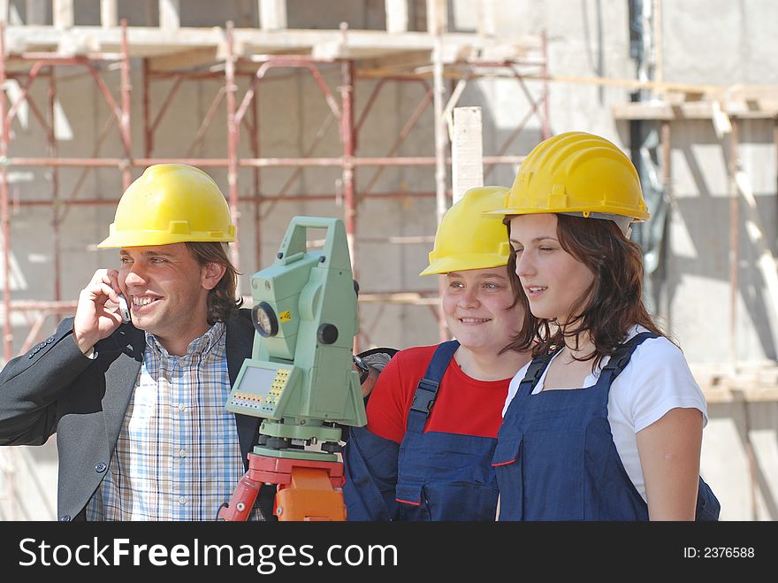 Group of workers satisfied with results. Group of workers satisfied with results