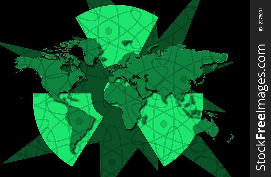 Green atomic world on a black background