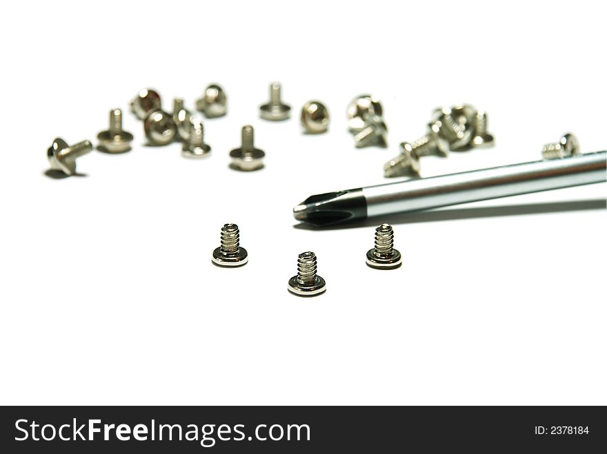 Bolts for assembly of computers.  (it is isolated on a white background)
