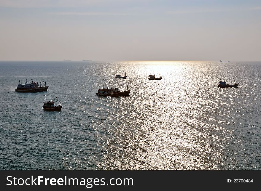 Seascape at koh srichang , many ship in the sea with blue sky. Seascape at koh srichang , many ship in the sea with blue sky