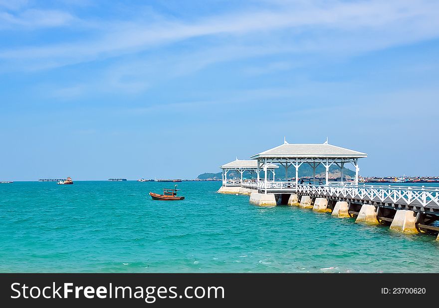 Seascape at koh srichang with a long bridge