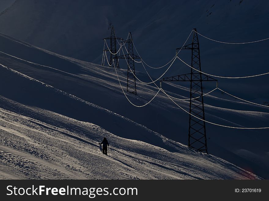 Power supply line in the mountains