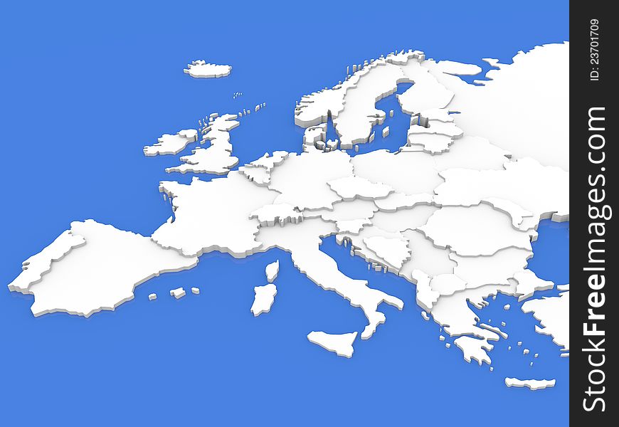 Bump map of Europe on blue backround