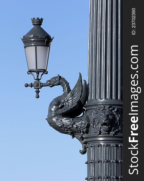 Old decorative black street lamps. Old decorative black street lamps.