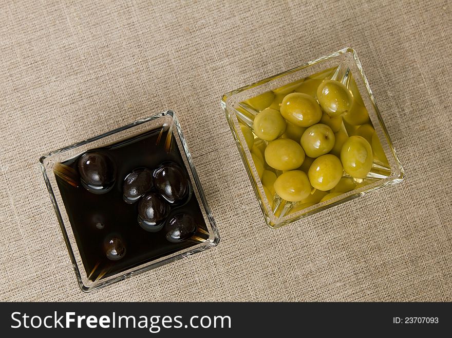 Black and green olives