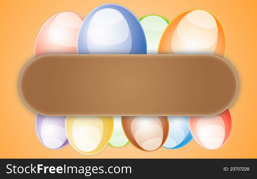 Easter card with colored eggs on orange space.