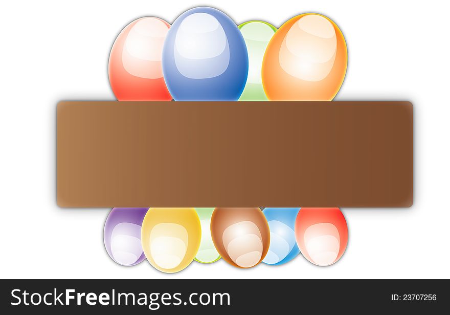 Easter card with colored eggs on white space.