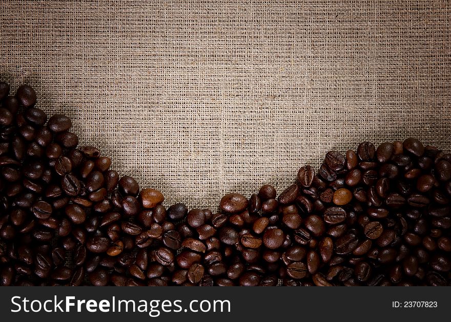Coffee beans on the burlap