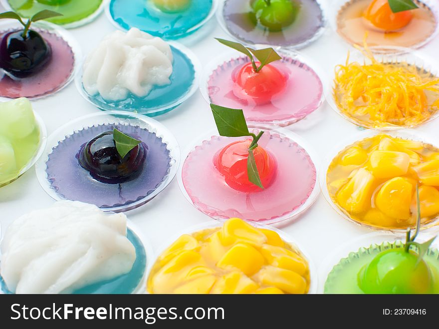 Colorful Thai jellys on white background