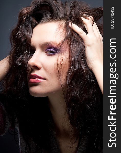Fashion hairdressing - beauty face of brunette pretty girl. Fashion hairdressing - beauty face of brunette pretty girl