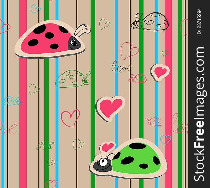 Vector Seamless Wallpaper With Ladybirds