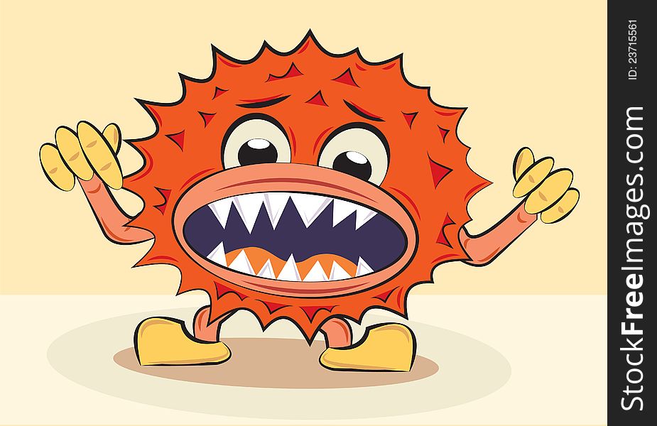 Cartoon funny angry bacillus, vector illustration