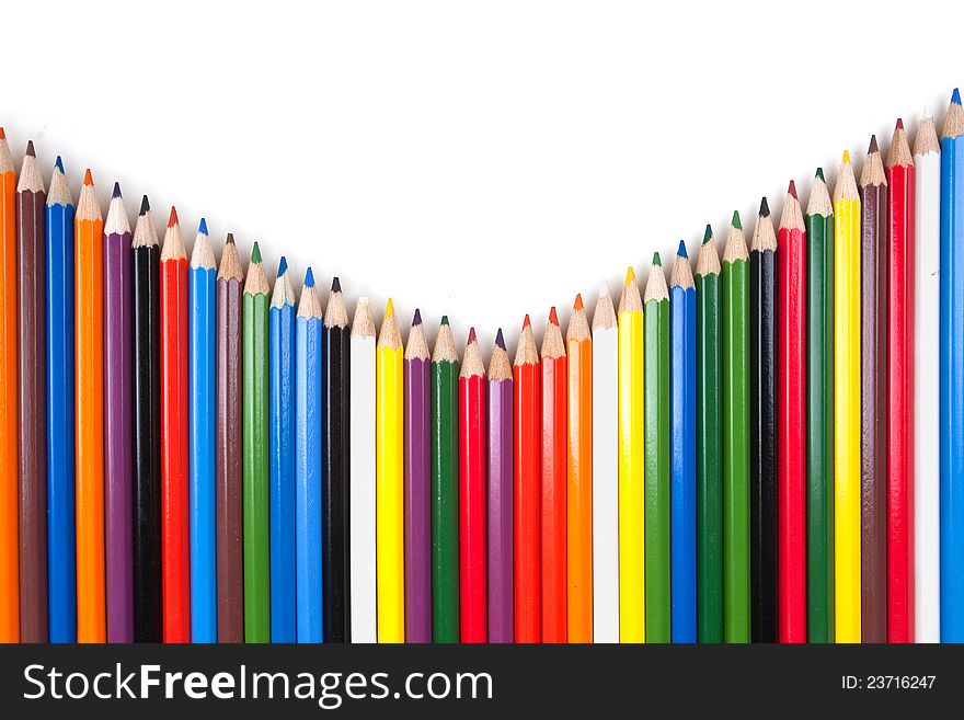 Various colour pencils isolated on the white background