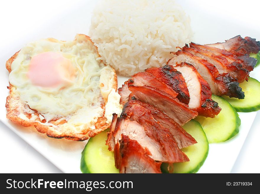 Chinese Barbecue Pork with Rice and Fried Egg