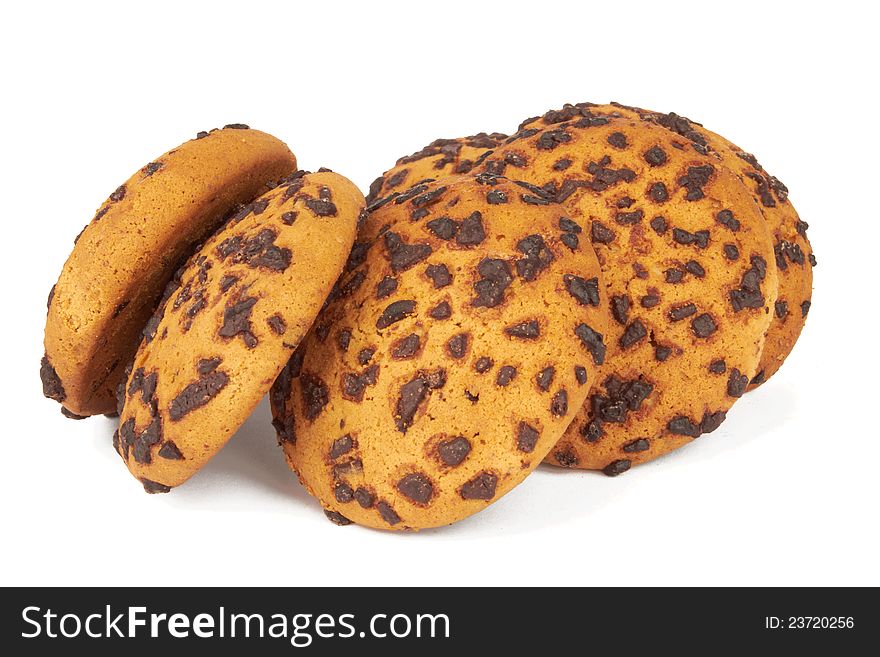 Chocolate homemade pastry cookies on white background