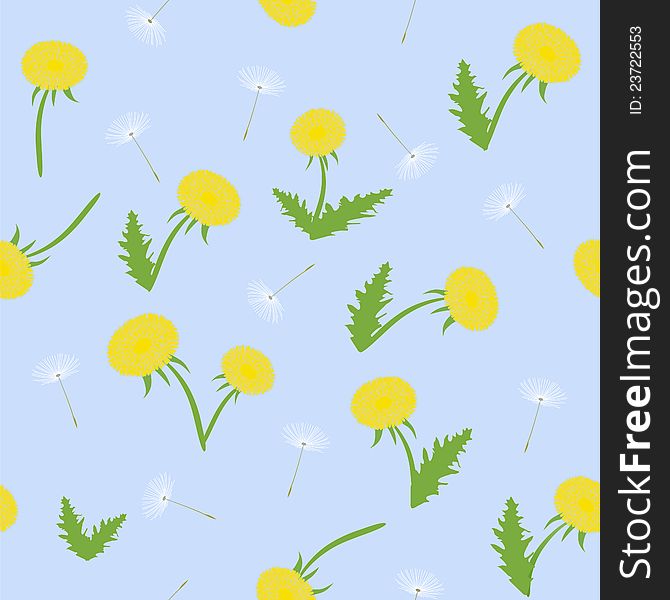 Seamless vector floral pattern with cute dandelions. Seamless vector floral pattern with cute dandelions