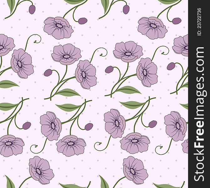 Elegant seamless vector pattern with violet flowers. Elegant seamless vector pattern with violet flowers