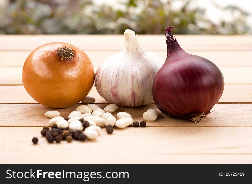 Fresh vegetables onion and garlic