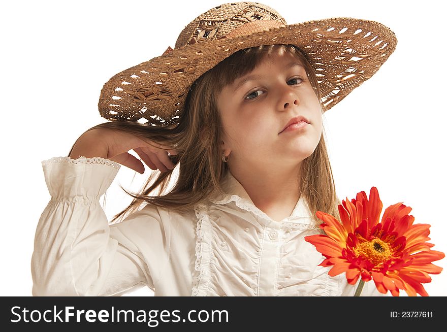 Girl with straw hat and flower. Girl with straw hat and flower