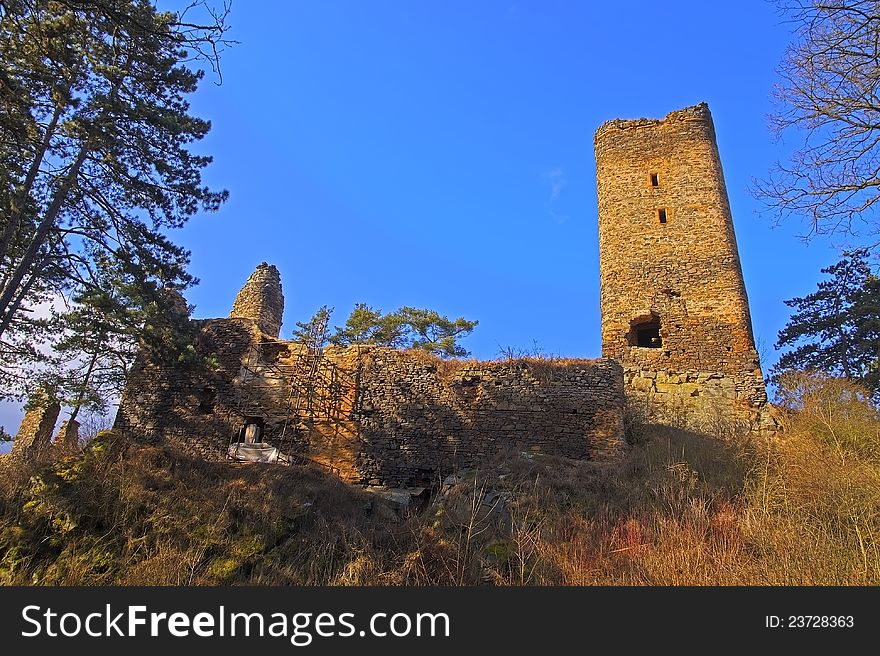 Romantic ruin of the castle Libstein, near the Berounka river, western Bohemia, Czech Republic