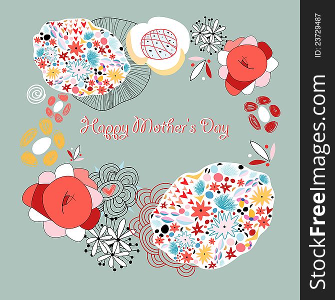 Bright graphic floral greeting card with a gray background. Bright graphic floral greeting card with a gray background