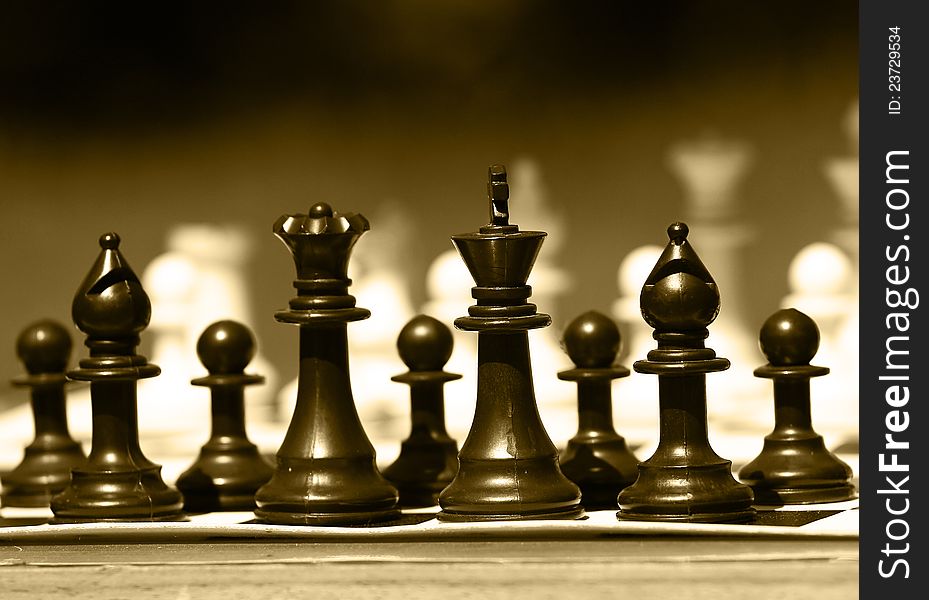 Black and white chess-man in sepia color