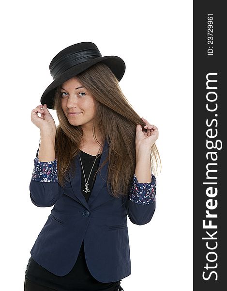 Young woman with hat, studio shot