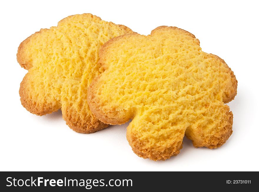 Two cookies against white background