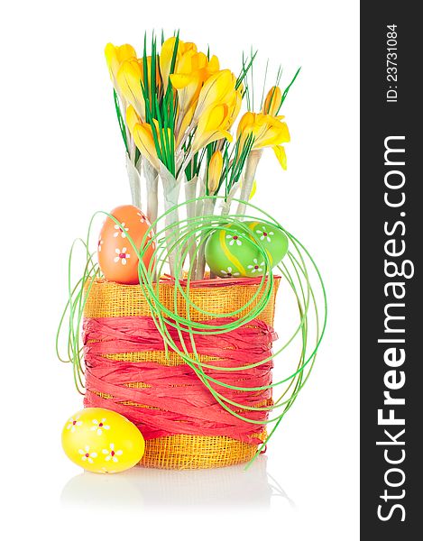 Spring crocuses and easter decoration