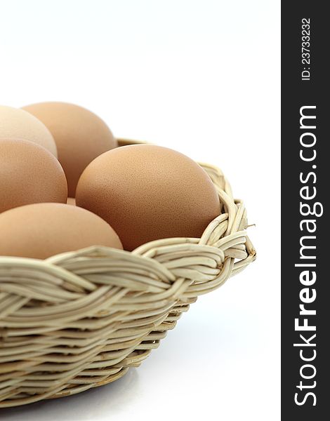 Eggs in one basket on white background