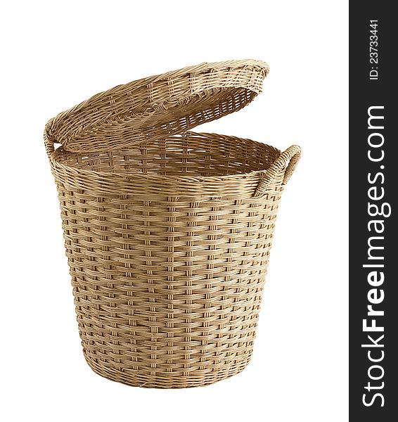 Hand made rattan basket on white background open for touching your images into it