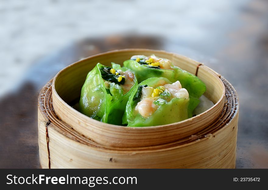 Spinach dumpling with shrimp  , Asian food. Spinach dumpling with shrimp  , Asian food