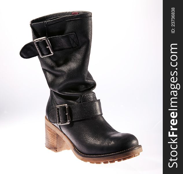 Black leather female retro boot