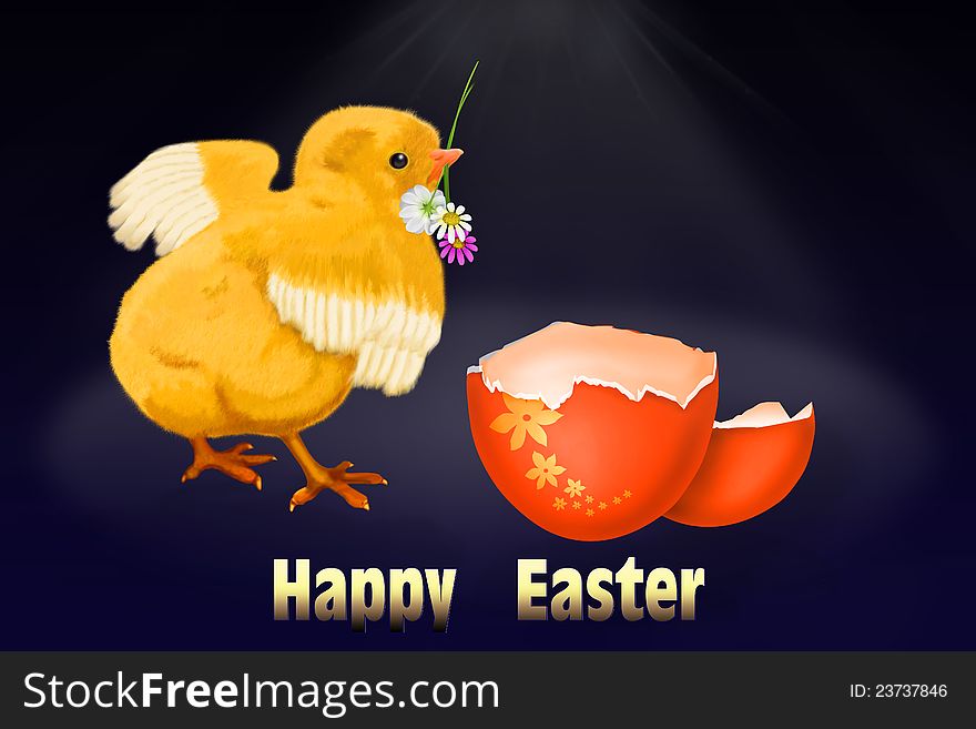 Chick on a dark background on the Easter theme. Chick on a dark background on the Easter theme